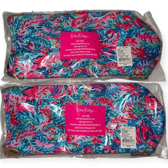 LILLY PULITZER Insulted Wine Bag Surf Blue Flim Flam Neoprene Gold Handle NWT - Picture 7 of 8